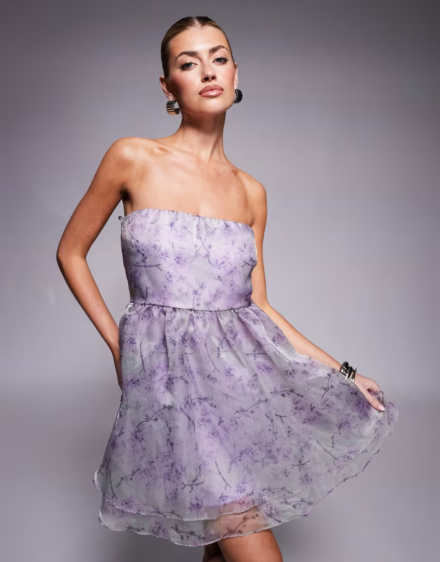 Lace & Beads organza babydoll micro mini dress in lavender lilac-Purple | ASOS (Global)