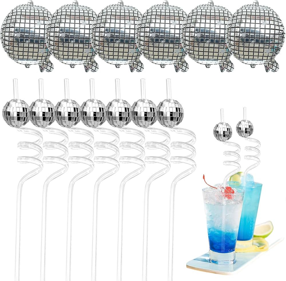 40 Pieces 70s Disco Ball Straws,70s Disco Ball Cups Birthday Party Decorations Decorations for Da... | Amazon (US)