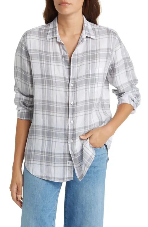 Frank & Eileen Eileen Plaid Relaxed Linen Button-Up Shirt in Grey /Sand Plaid at Nordstrom, Size Med | Nordstrom