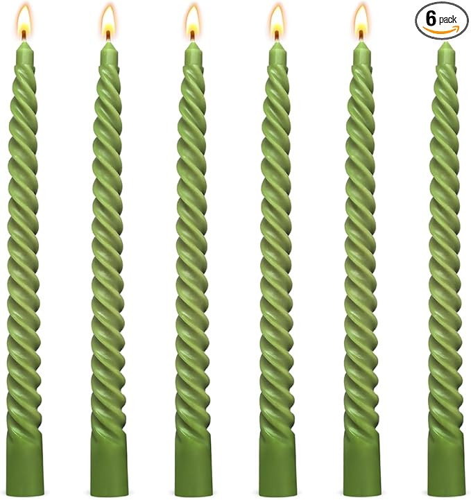 6 Pack 10 Inch Olive-Green Spiral Taper Candles for Christmas and Spring Home Decoration, Unscent... | Amazon (US)