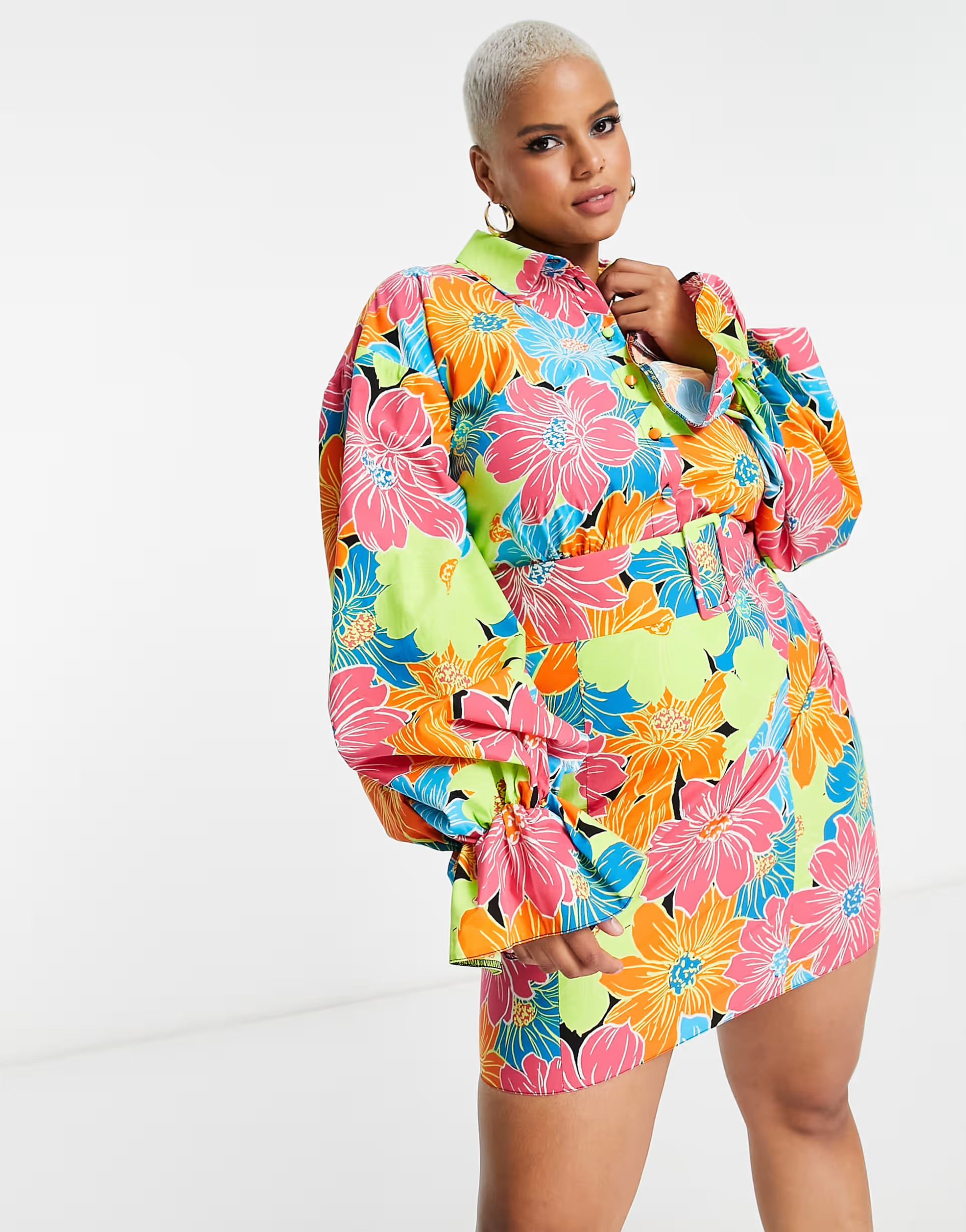 ASOS LUXE Curve cotton shirt dress in bright floral print | ASOS (Global)
