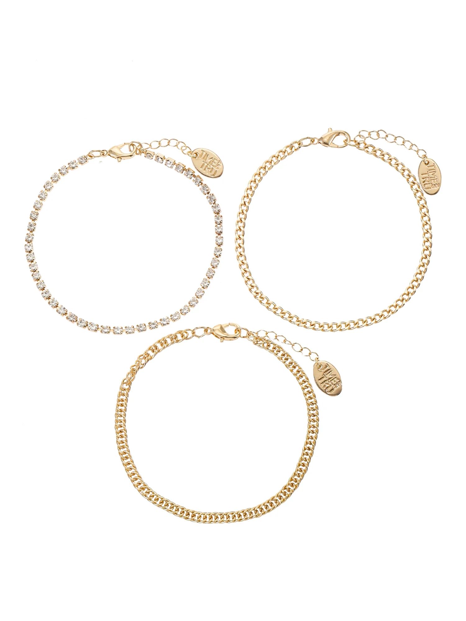 Time and Tru Women's Gold Tone and Cubic Zirconia Bracelet Set, 3-Piece | Walmart (US)