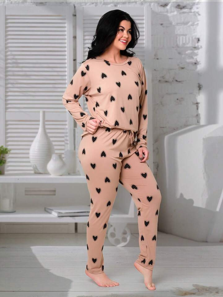 Pijama Feminino Coração Bolinha De Suede Calça E Blusa Manga Longa Inverno REF:PJCOB | SHEIN