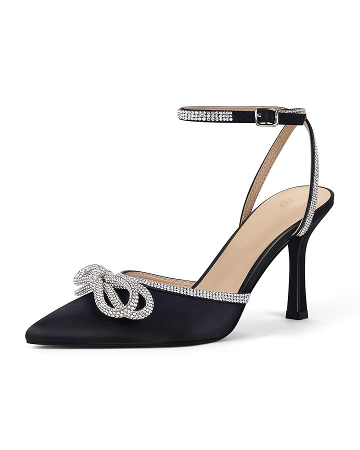 VETASTE Women's Double Bow Pointed Toe Ankle Strap Crystal Pumps Wedding Bridal Party Stilettos B... | Amazon (US)