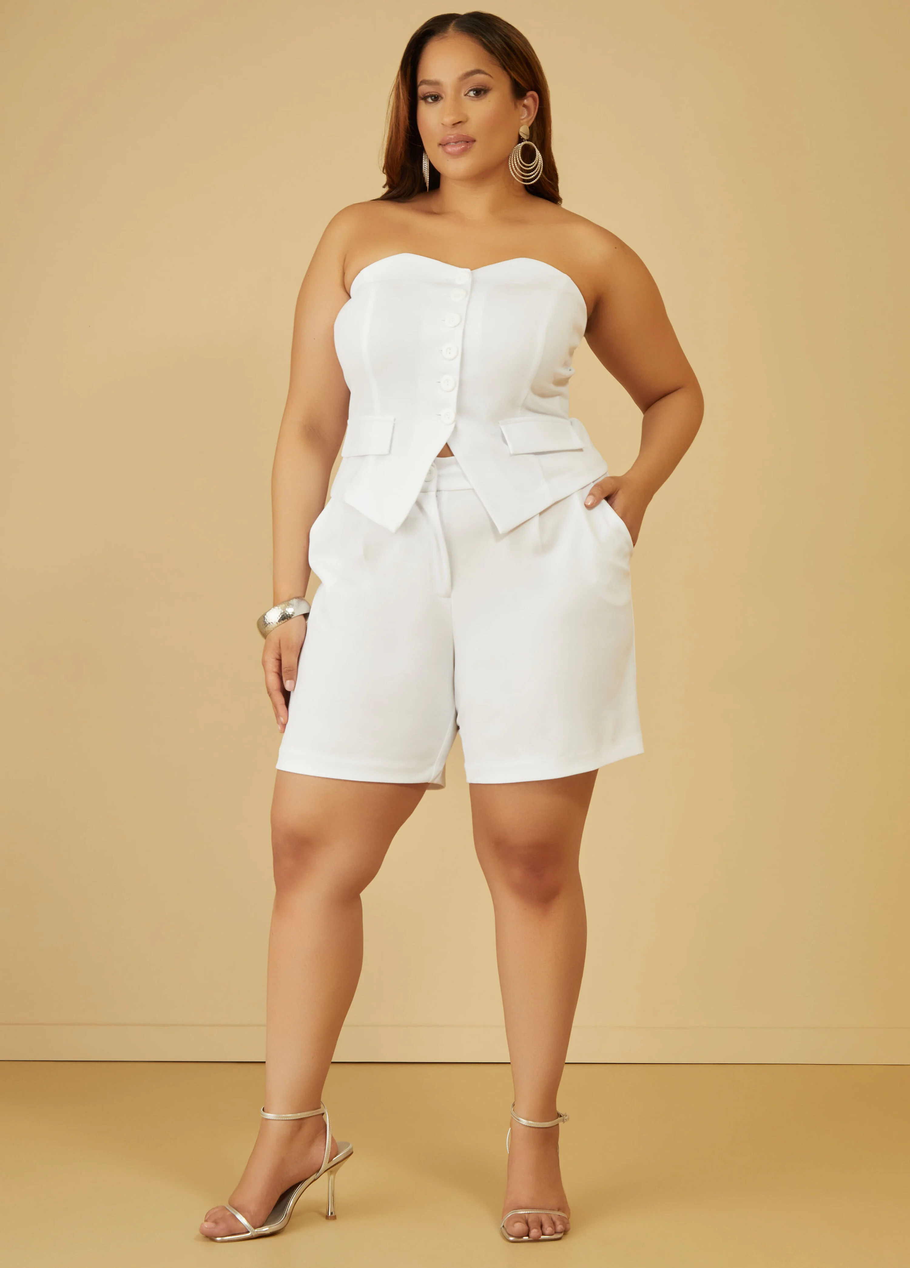 Strapless Buttoned Top | Ashley Stewart