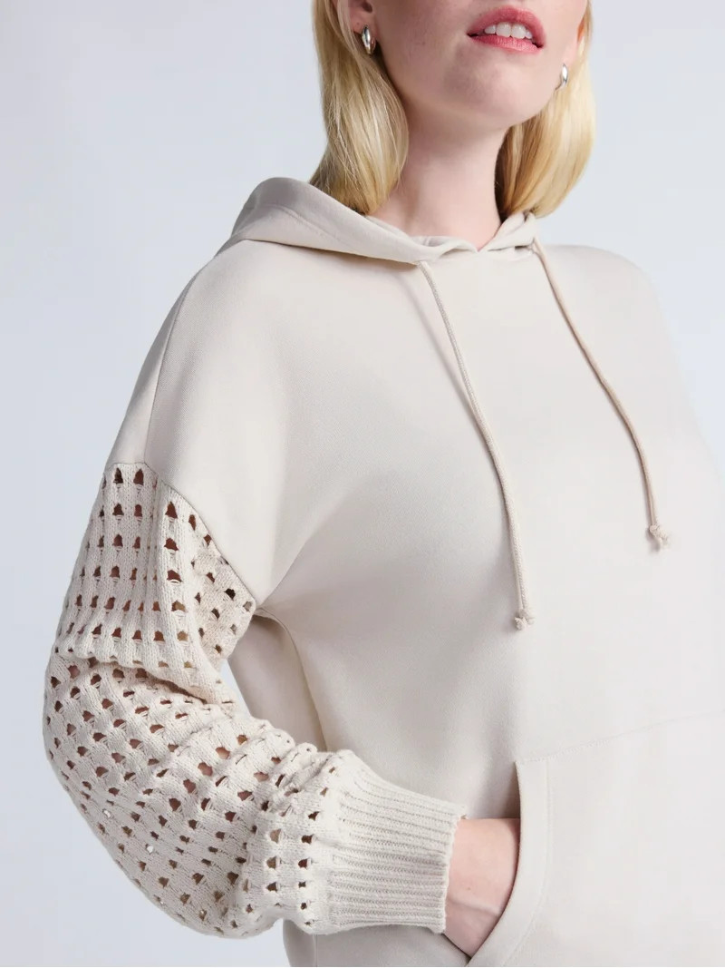 Time and Tru Women's Fleece Hoodie with Crochet Long Sleeves, Sizes XS-XXXL | Walmart (US)