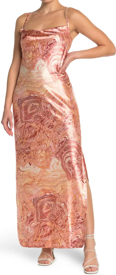 Christina Cowl Neck Swirl Satin Dress | Nordstrom Rack