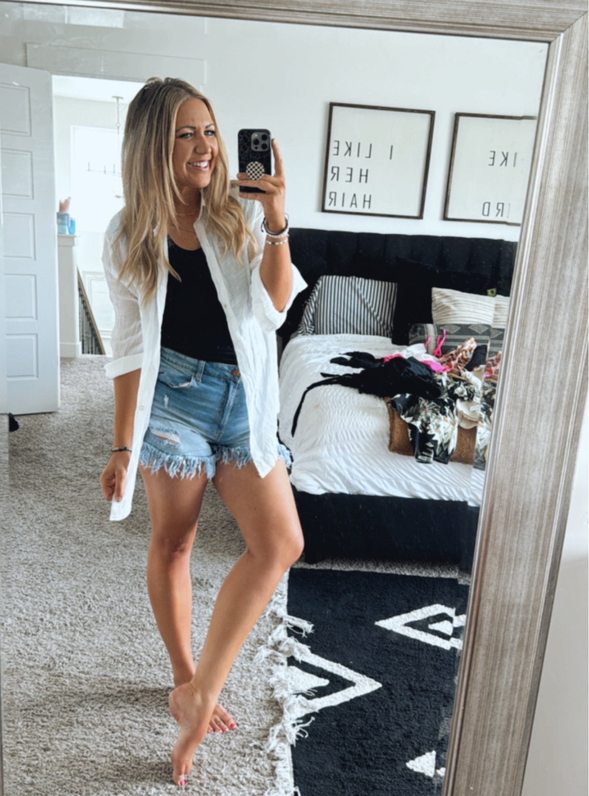 Love this casual beach vibe with the white button up cover up! 

#LTKtravel #LTKstyletip #LTKswim