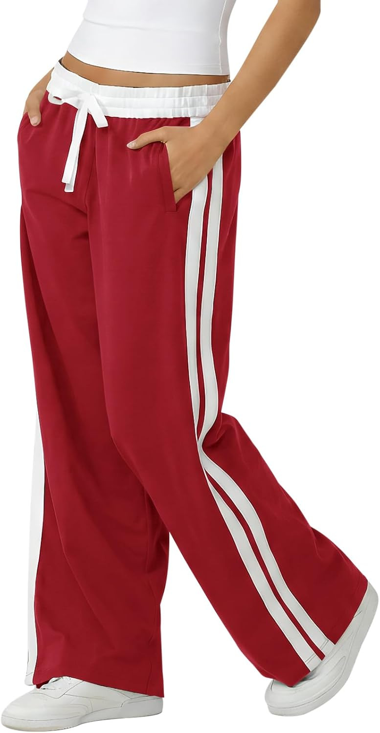 Fisoew Womens Wide Leg Sweatpants Y2K Baggy Striped Track Pants Streetwear | Amazon (US)