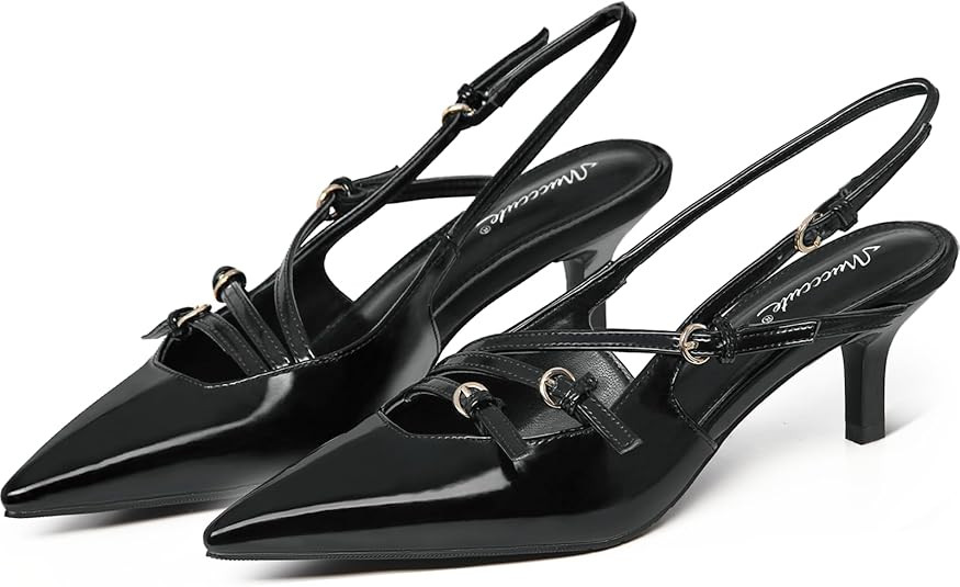 MUCCCUTE Kitten Heels for Women Pointed Toe Slingback Pumps Low Heels with Buckle Strap Heeled Sa... | Amazon (US)