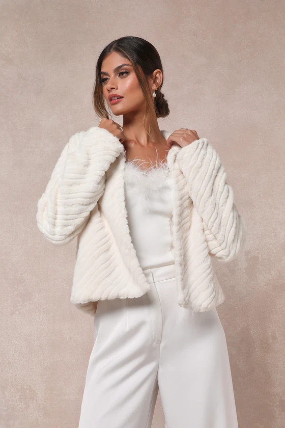 Extravagant Passion Ivory Faux Fur Collared Open-Front Jacket | Lulus (US)