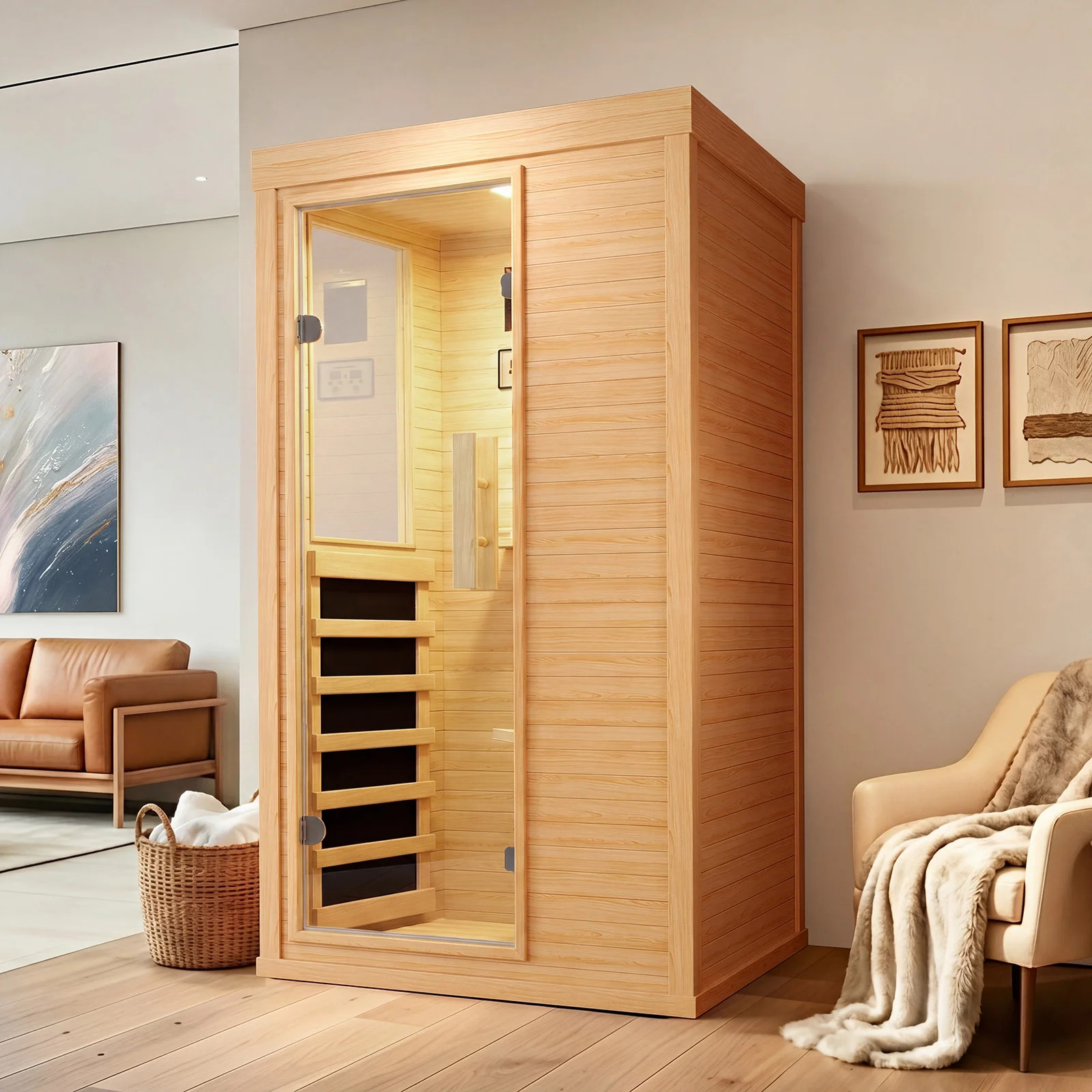 1 Person Canadian Hemlock Far Infrared Sauna, Low EMF Indoor Dry Sauna Spa with Tempered Glass Door, Bluetooth Audio & Smart Control Panel | Wayfair North America