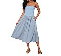 Women Off Shoulder Midi Dress Strapless Sleeveless Drop-Waist A Line Tube Dress Trendy Summer Swi... | Amazon (US)