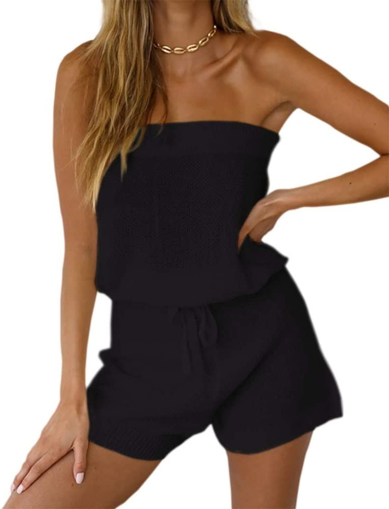 Chang Yun Womens Summer Jumpsuits Casual Loose Sleeveless Off Shoulder Elastic Waist Romper Loung... | Amazon (US)