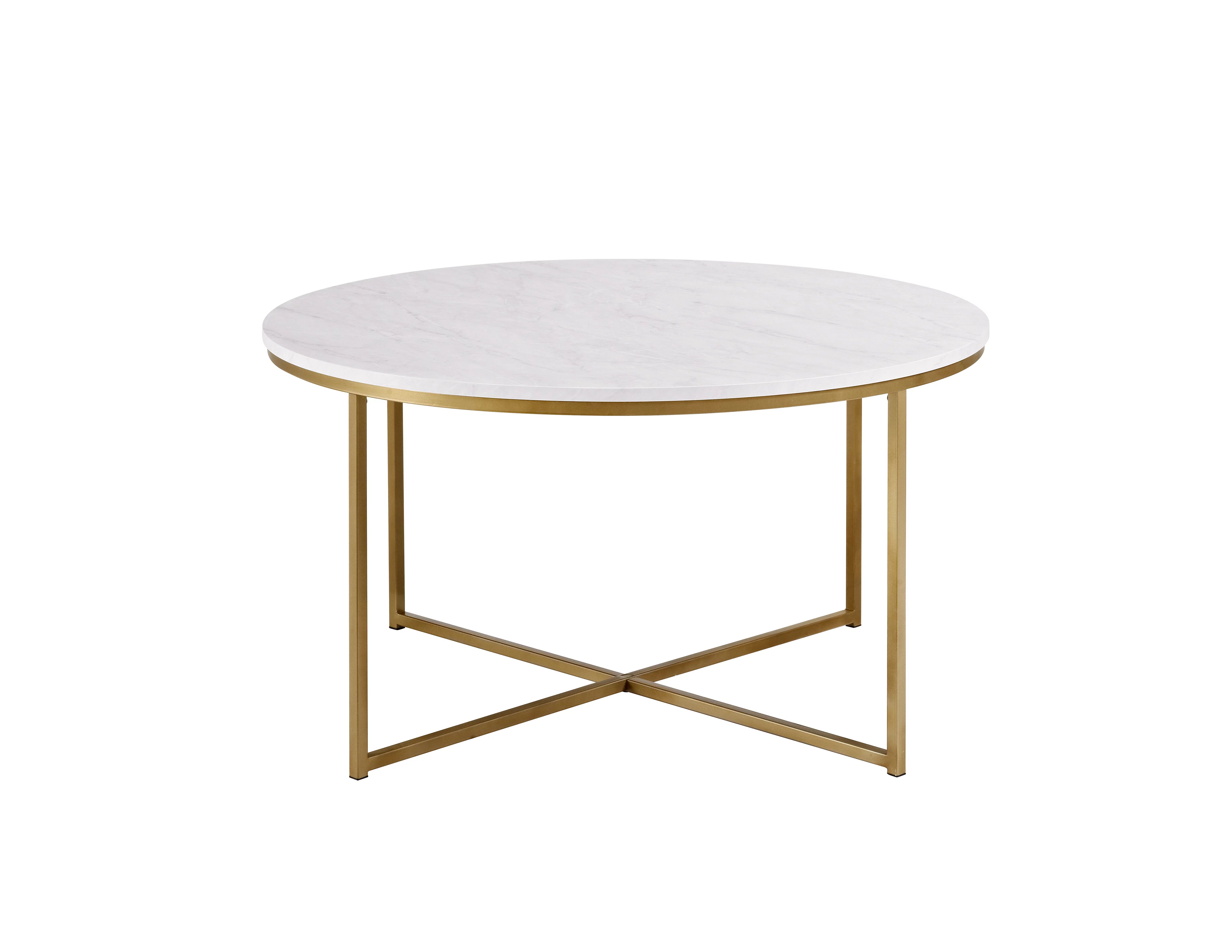 Ember Interiors Modern Round Coffee Table, White Faux Marble/Gold - Walmart.com | Walmart (US)