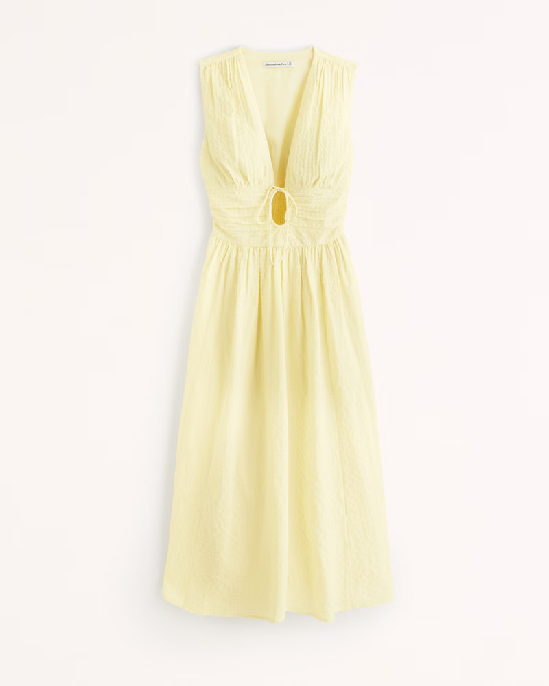 Seersucker Ruched Midi Dress | Abercrombie & Fitch (US)