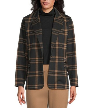 Investments Large Windowpane Long Sleeve One Button Notch Lapel Blazer & Coca Mocha Heather Seame... | Dillard's