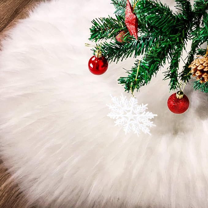 Tatuo White Faux Fur Christmas Tree Skirt Snow Tree Skirts for Christmas Holiday Decorations (100... | Amazon (US)