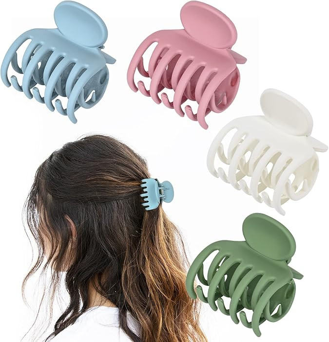 DEEKA Hair Clips Small Claw Clips for Thin Hair 4 Pack Double Row Teeth 1.6" Medium Matte Non-sli... | Amazon (US)