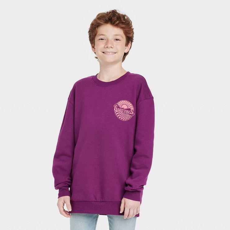Boys&#39; Crew Neck Fleece Pullover Sweatshirt - art class&#8482; Purple L | Target