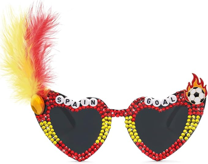 Soccer Sunglasses for 2026 World Cup, Rhinestone Heart Shades, National Color Flag Style Party Ga... | Amazon (US)