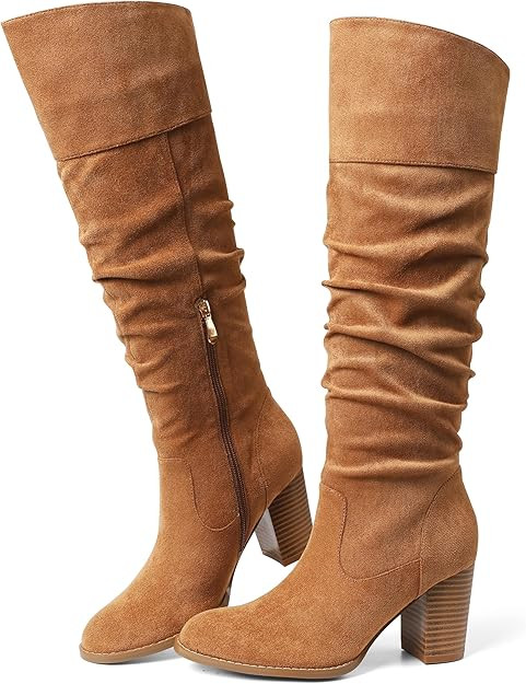 Erocalli Suede Knee-High Boots Fall Boot For Women Chunky Block High Heel Slouch Fashion Boot Rou... | Amazon (US)