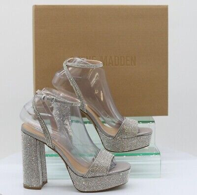 STEVE MADDEN LESSA RHINESTONE WOMENS HEELS SILVER RRP £130 T | eBay UK