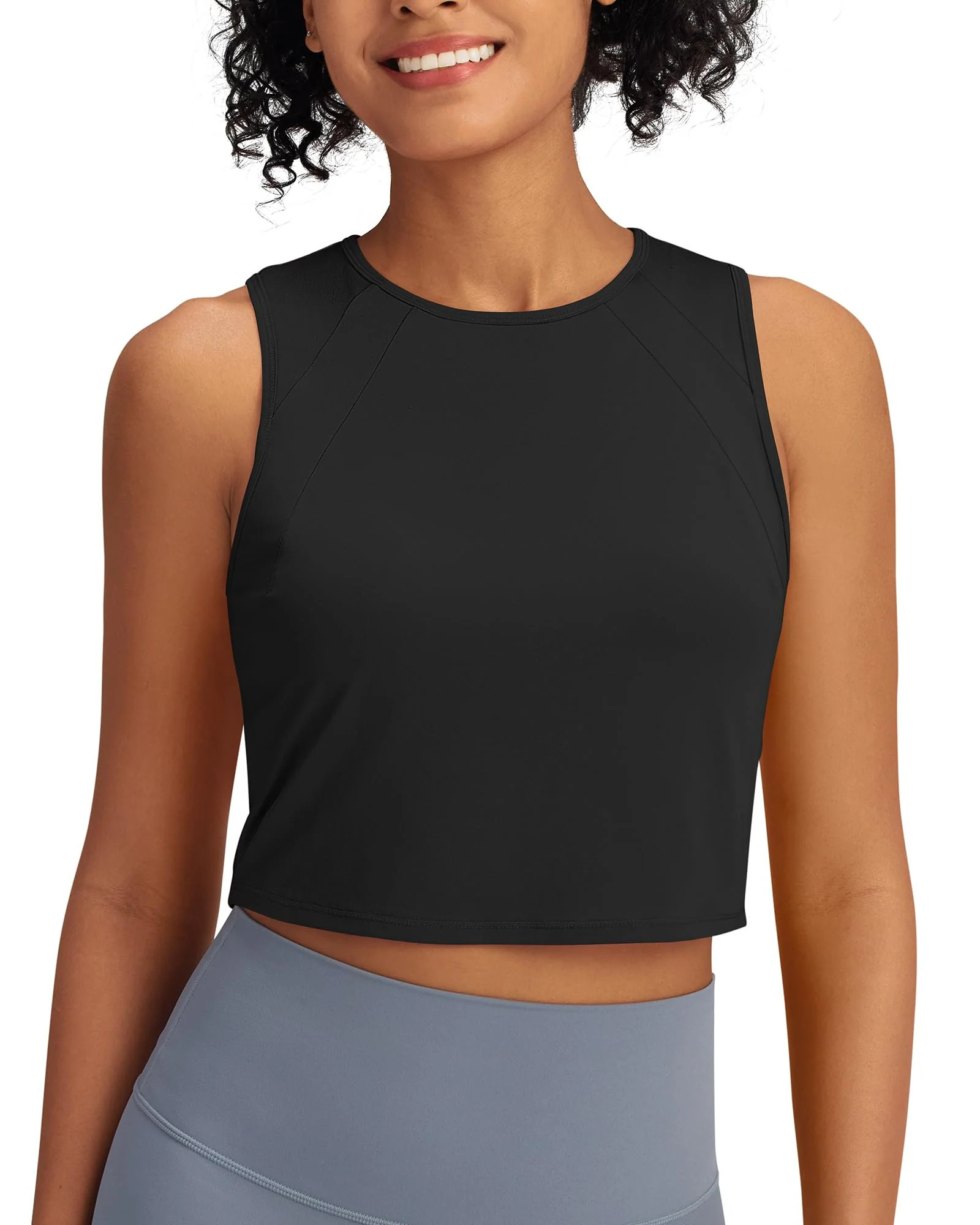 Racerback Crop Sleeveless Tank Tops - Black / S | g4free activewear