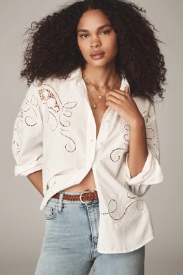 By Anthropologie Long-Sleeve Cutwork Buttondown Shirt | Anthropologie (US)