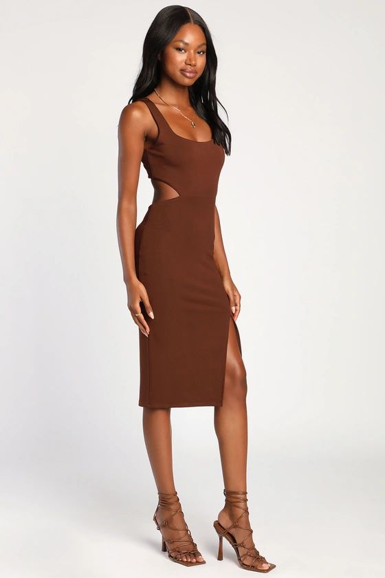 How I Feel Chocolate Brown Cutout Bodycon Midi Dress | Lulus (US)