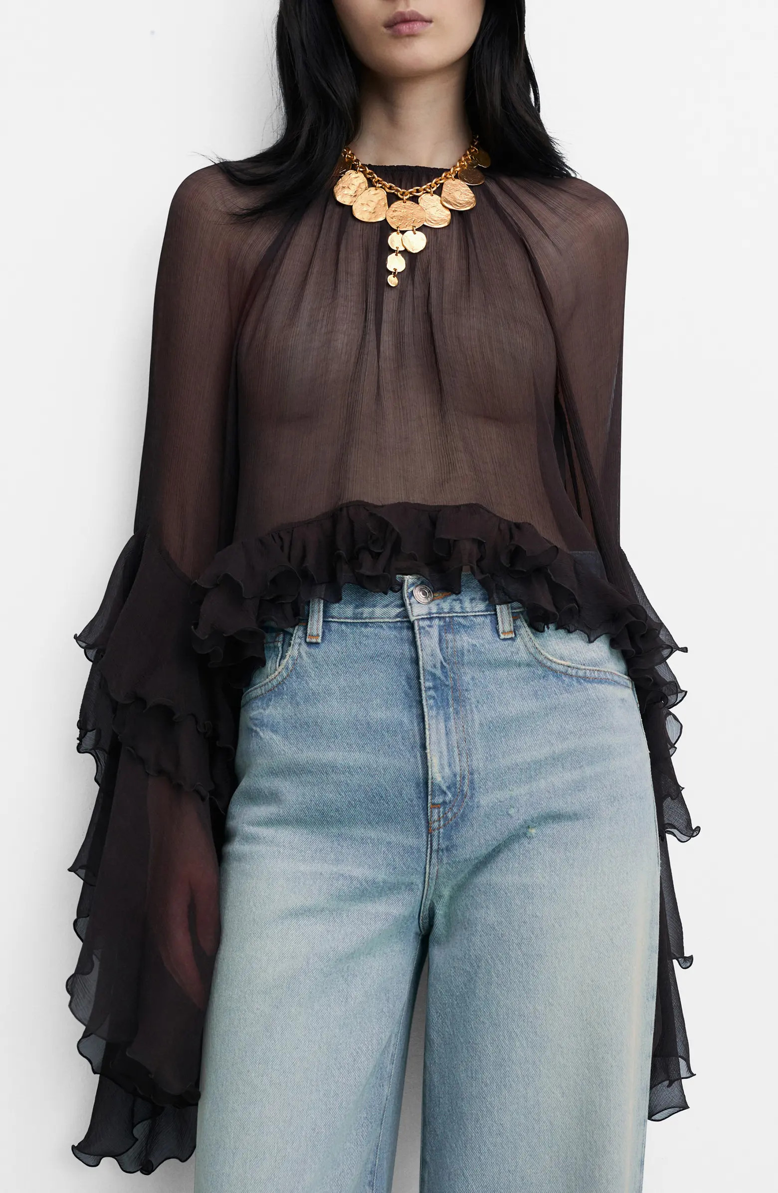Ruffle Long Sleeve Chiffon Top | Nordstrom