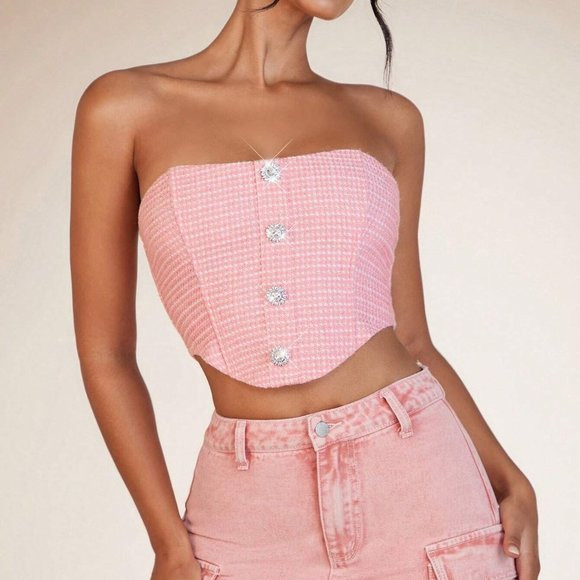 Pink Preppy Womens Plaid Print Button Front Tube Top | Poshmark