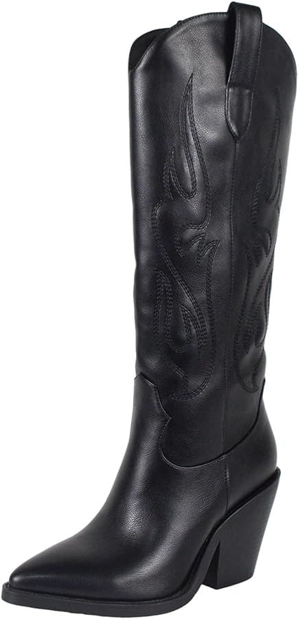 LUMUTA Cowboy Boots for Women Wide Width Embroidered Cowgirl Boots with Side Zipper Knee High Sho... | Amazon (US)