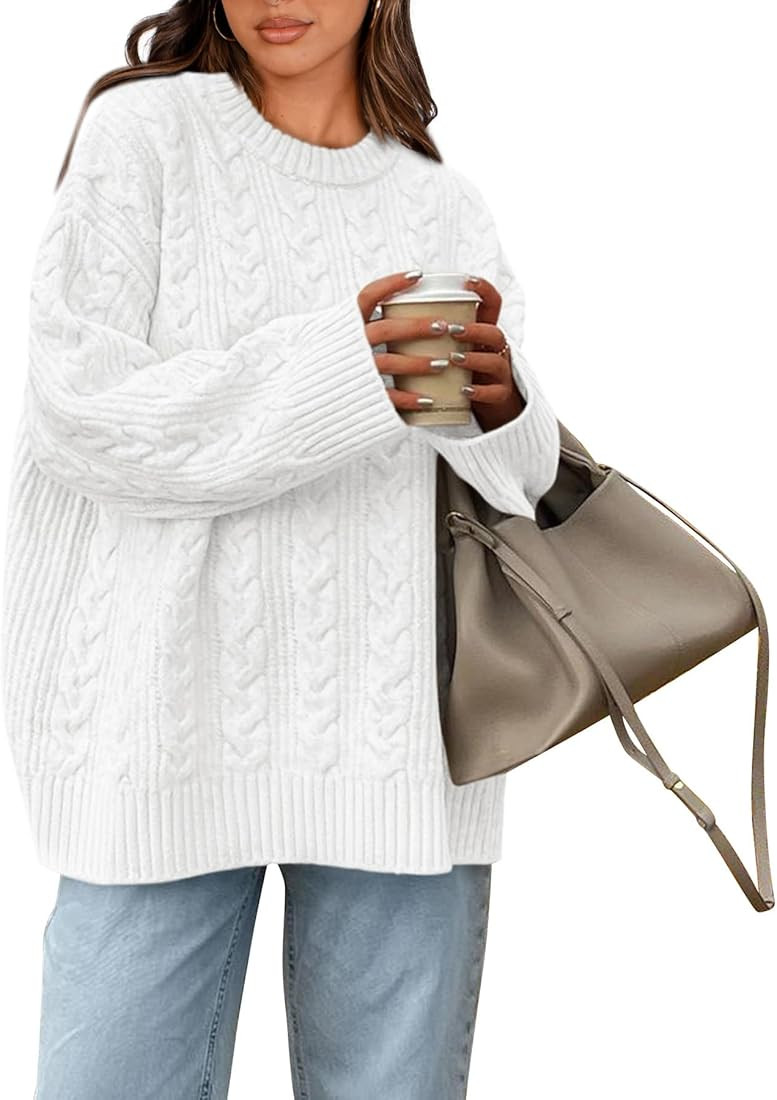 Okiwam Women's Oversized Sweaters Long Sleeve Crewneck Chunky Knitted Pullover 2024 Fall Fashion ... | Amazon (US)