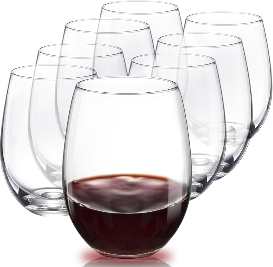 Set Of 8 Stemless Wine Glasses,Hand Blown Red Wine Glasses,Crystal Drinking Glasses Clear Glass W... | Amazon (US)