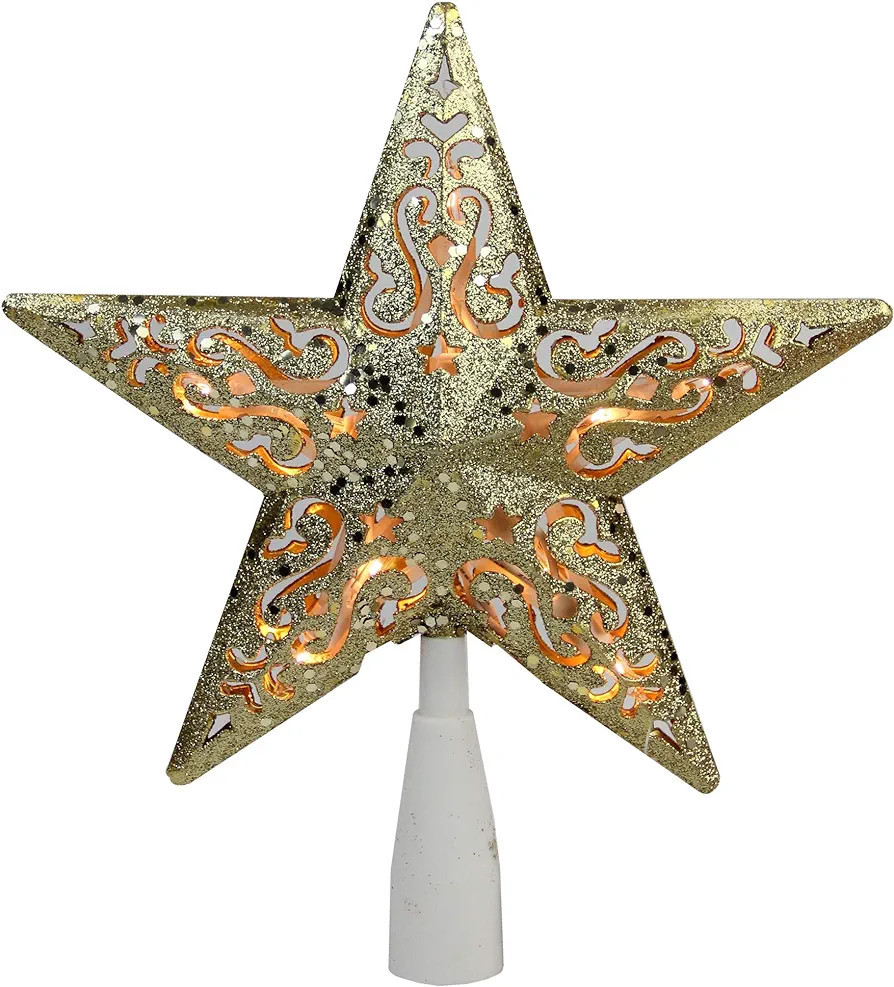 Northlight 8.25" Gold Glitter Star Christmas Tree Topper - Clear Lights | Amazon (US)