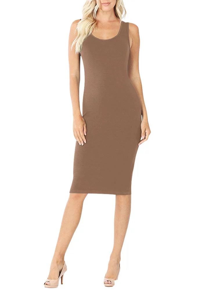 Womens Sleeveless Bodycon Tank Knee Length Midi Dress | Walmart (US)