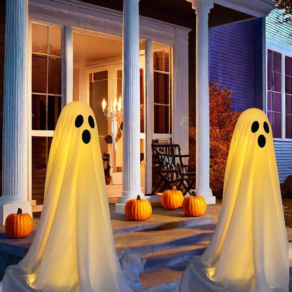 2 Packs Ghost Decorations,Halloween Ghost with String Lights,Halloween Decorations Outdoor,Hallow... | Amazon (US)