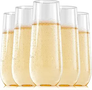 FOCUSLINE 24 Pack Plastic Champagne Flutes 9 Oz Stemless Plastic Champagne Glasses, Heavy Duty Cl... | Amazon (US)