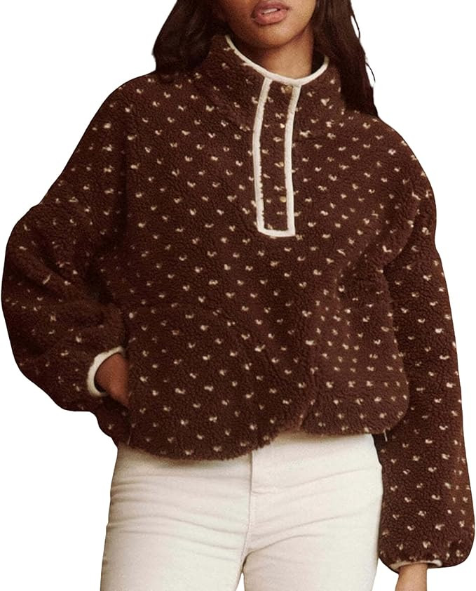 Hixiaohe Fleece Sweatshirt for Women Winter Long Sleeve High Neck Fuzzy Sherpa Pullover Jacket Wa... | Amazon (US)