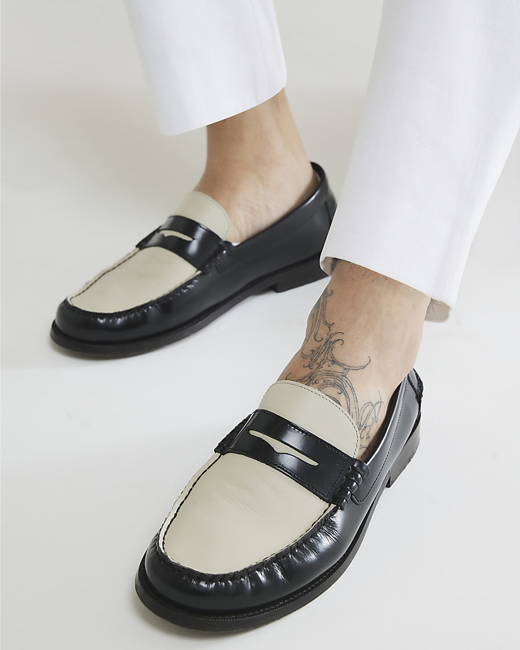 Black Leather Two Tone Loafers | River Island UK & IE