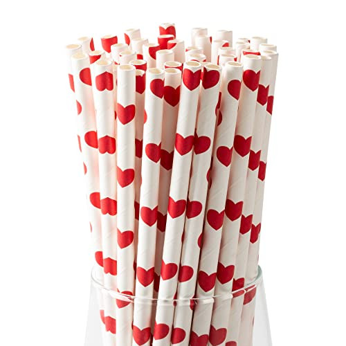 [100 Pack] Valentine Paper Straws, φ0.24''*8.27'' Red Heart Paper Straws for Valentines, Wedding, Party, Eco Friendly Drinking Straws (Red Heart, 0.24''*8.27'') | Amazon (US)
