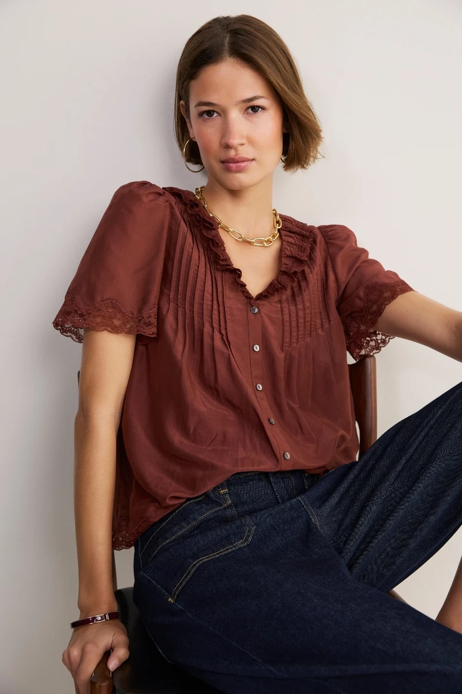 Edith Silk Blend Blouse - Rust | WYSE London