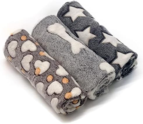 1 Pack 3 Puppy Blankets Super Soft Warm Sleep Mat Grey Cute Print Fluffy Fleece Pet Flannel Throw... | Amazon (US)