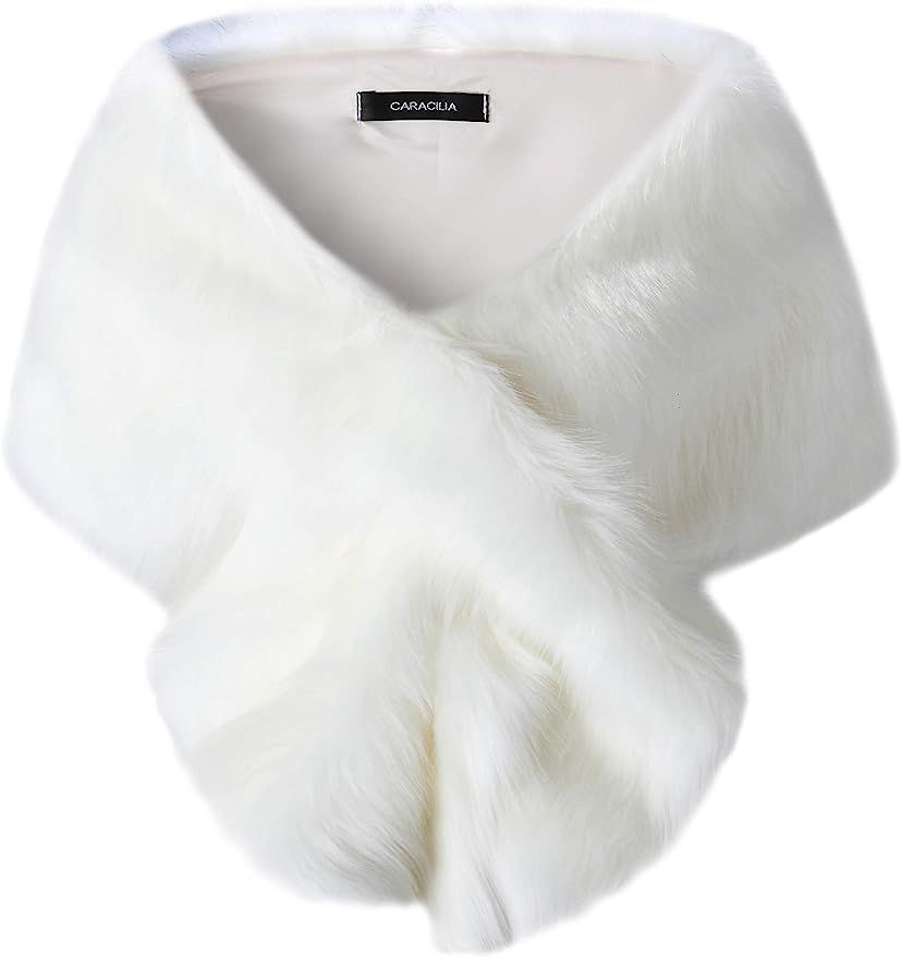 Caracilia Women's Faux Fur Shawl Wraps Stole Cloak Coat Sweater Cape for Evening Party/Bridal/Wed... | Amazon (US)