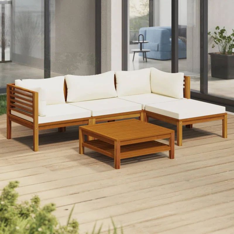 Suntke Solid Wood 4 - Person Seating Group with Cushions | Wayfair North America