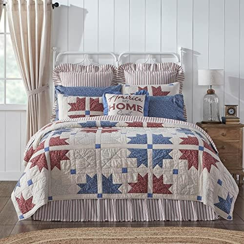 VHC Brands Celebration Farmhouse Quilt Reversible Patchwork, Queen, Red Blue Creme, 90x90 | Amazon (US)