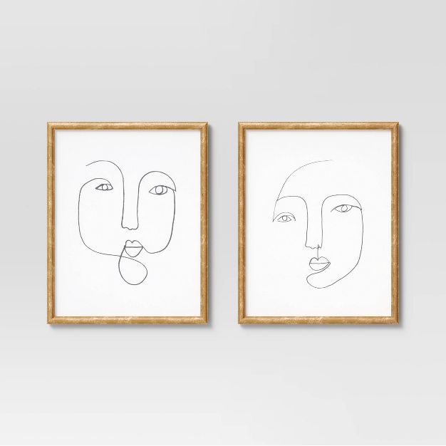 (Set of 2) 16&#34; x 20&#34; Line Drawing Faces Framed Wall Art White - Opalhouse&#8482; | Target