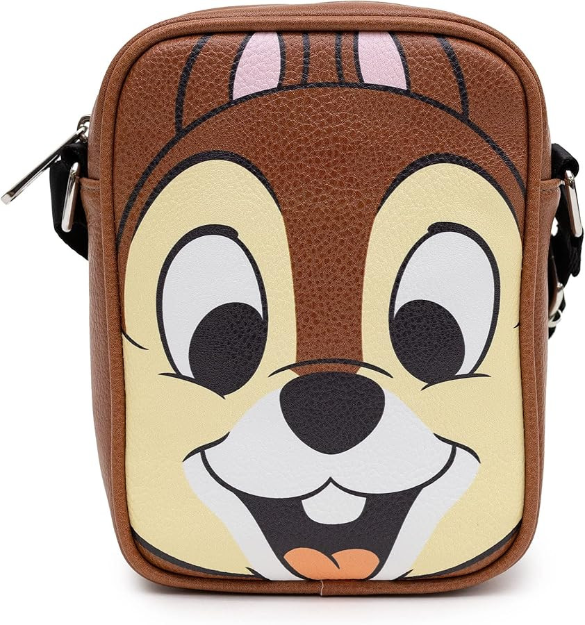 Disney Bag, Cross Body, Chip Character Face Close Up on Front and Text on Back, Brown, Vegan Leat... | Amazon (US)