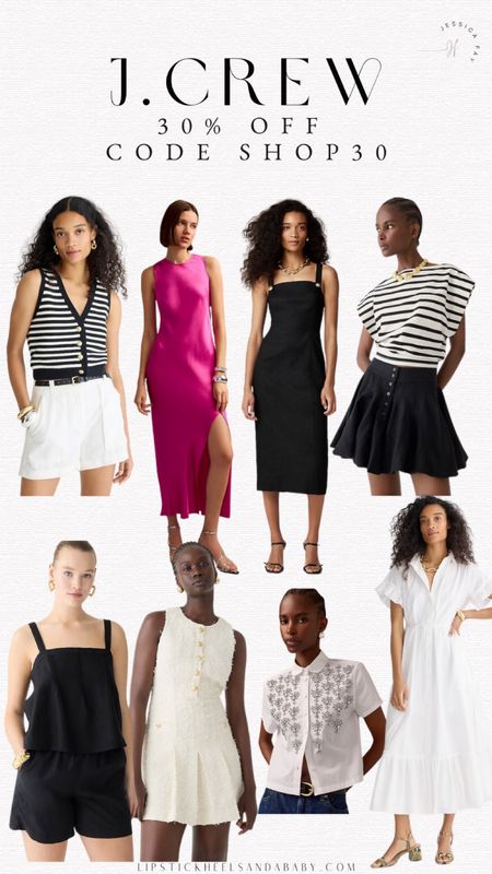 J.Crew 30% off code SHOP30, striped top, shorts, satin dress, white dress, summer earrings 

#LTKfindsunder100 #LTKfindsunder50